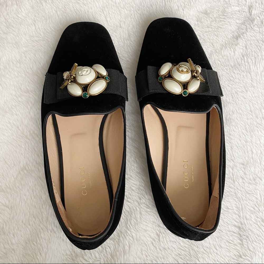 Gucci Black Velvet Jewel-Embellished Loafers - Picture 6 of 16